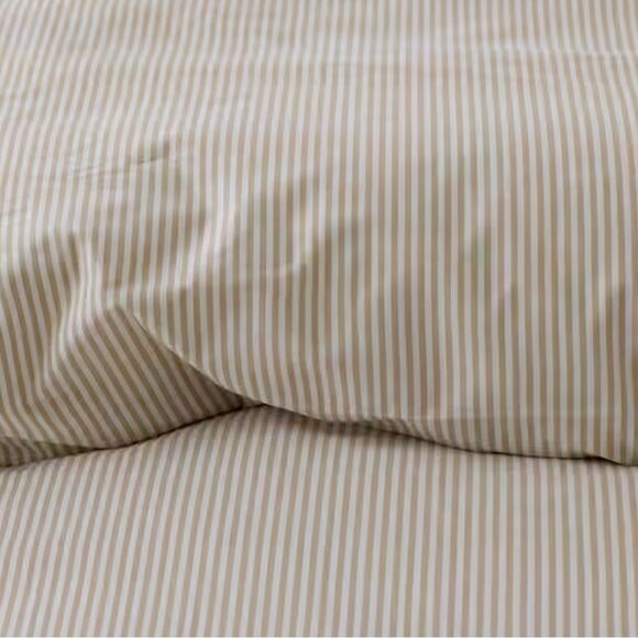 New The Company Store Sheet Set Stripe Yarn Dyed Percale Tan Stripe, Twin XL - Picture 7 of 10